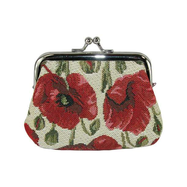 Fashion Womens Coin Purse Red Floral Poppy Flower Vintage Pouch Mini Purse Wallets 